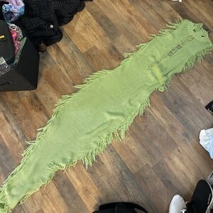Green Fringed Knit Scarf
